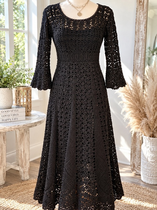 madison leigh Dresses & Skirts - 20” ptp Black Crochet Knit Fit-and-Flare Dress